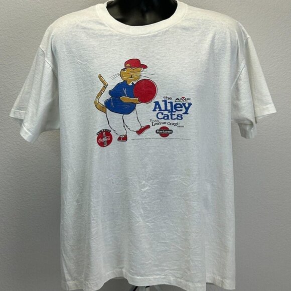 Vintage AMF Coca Cola Bowling T Shirt Bowler Alley Cats 90s USA White - Picture 1 of 3